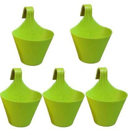 PALOMINO Hanging Pot Railing Pot Flower Pot ( Pack of 5 ) Green Plant Container Set Plant Container Set (Pack of 5, Plastic)