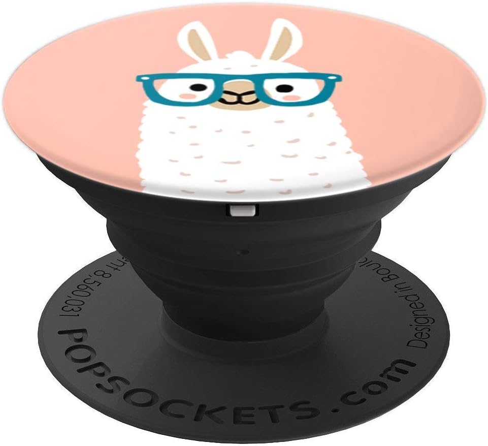 White Llama In Blue Eyeglasses Christmas Gift PopSockets PopGrip: Swappable Grip for Phones & Tablets PopSockets Standard PopGrip
