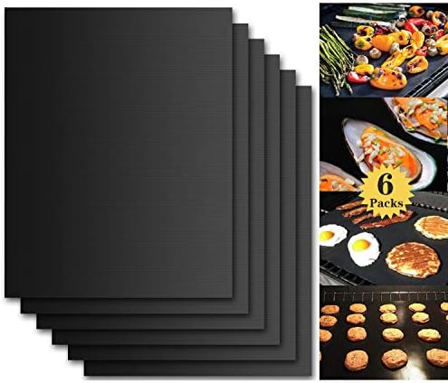 Tapis de Cuisson Barbecue, Set de 6 Feuille de Cuisson pour Barbecue et Four - 40*33 cm Anti-adhérent de BBQ et Feuilles de Cuisson réutilisable pour les barbecue à gaz, Charbon ou électriques