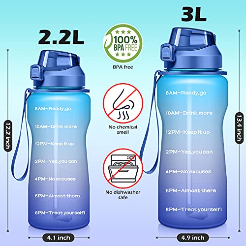 Ahape Gallon Motivational 64/100 oz Water Bottle with Time Marker & Straw, Large Daily Water Jug for Fitness Gym Outdoor Sports, Remind of All Day Hydration, Leak Proof, BPA Free (blue+purple, 64oz)