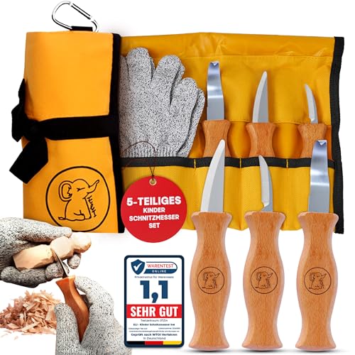 Eli Children's Carving Knife Set from 6 Years – High-Quality 5-Piece Children's Knife Carving Set Including Cut-resistant Gloves – Children's Carving Knife – Carving Tool – Pocket Knife