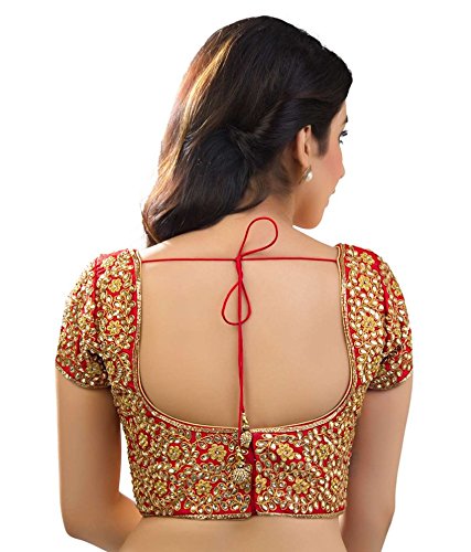 achyut fashion red and golden work women's saree blouse (af68_red_38)