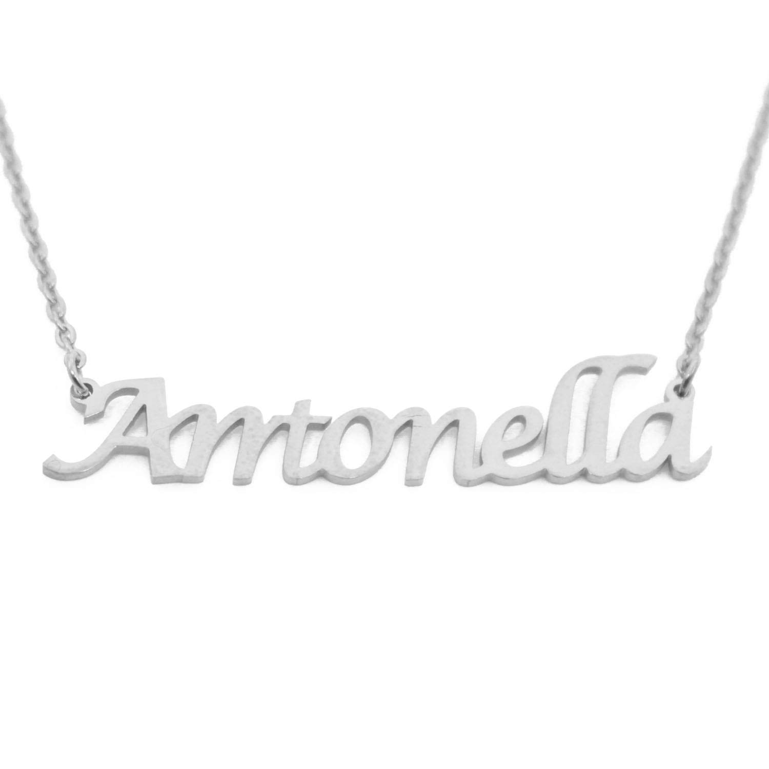 Kigu Antonella Personalised Name Necklace - Silver Tone - Custom Jewellery - Incl Gift Packaging