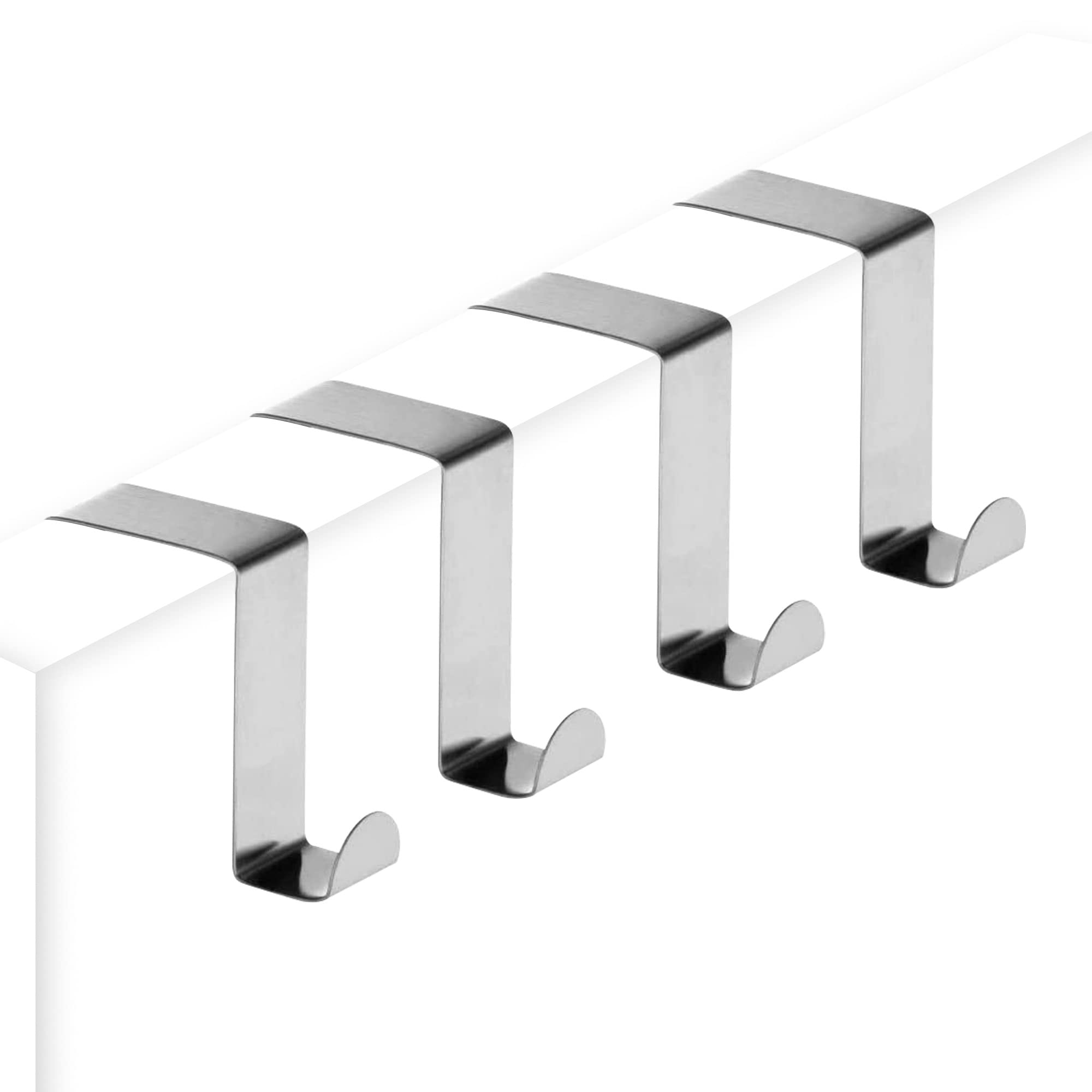 Minismus Stainless Steel Door Hooks Set - 4 Pieces Hanging Without Screwing | Clothes Hangers | Bathroom Hook | Kitchen Hook | Stainless Steel | Clothes Hangers | Door Hooks (Silver)