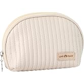kamumanni Cute Makeup Bag, Mini Cosmetic Pouch for Women, Small Quilted Beauty Bag, Handy zipper Pouch, Cream