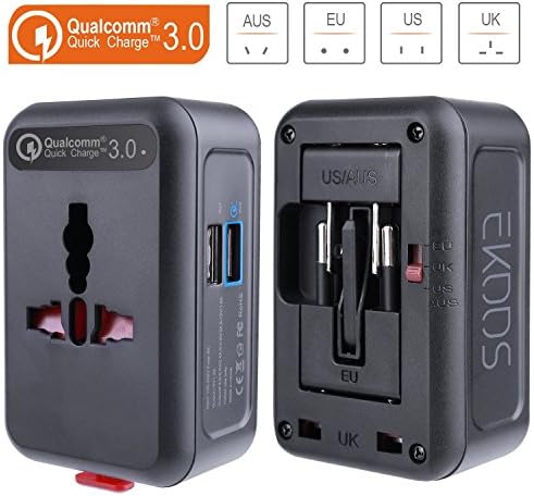 Travel Power Adapter Universal, EKOOS QC 3.0 International All in One Travel Plug AC Adapter Converter High Speed Wall Charger with Dual USB Charging Ports for US EU UK AUS