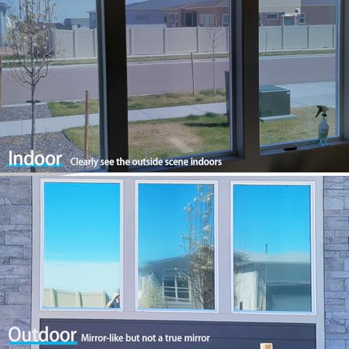 Zindoo Anti-Glare Window Film Anti Heat Good Mirror Effect with Installation Kit 40 x 200 cm Anti-UV Privacy Protection Sun Protection for Windows Home Office Store