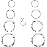 BKDabian 4Pair 8Pcs 16G/18G set Surgical Stainless Steel Septum Hinged Clicker Segment Nose Rings Hoop Helix Cartilage Daith Tragus Sleeper Earrings Body Piercing for Women Men 6mm 8mm 10mm 12mm