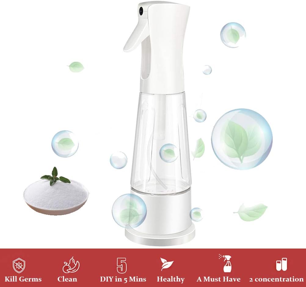 Portable Detergent Maker Spray Bottle– Multipurpose Household Sodium Hypochlorite Generator Machine (White, 350ml)