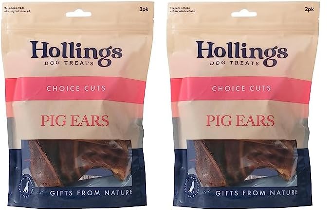 Hollings Pig Ears Dog Treats, 100% Natural Air Dried Long Lasting Chews for Adult Dogs, Grain Free & High in Protein (Pack of 4)