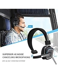 Conductor de camión auricular Bluetooth oficina, auricular inalámbrico auriculares sobre la cabeza con extra Boom micrófono con reducción de ruido para teléfonos, centro de llamadas, Skype, VOIP