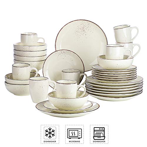 vancasso Kombiservice Set, Navia Geschirrset aus Steingut, 32 teilig Tafelservice, Vintage Aussehen, Natur Design, beige… – Bild 3