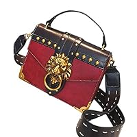 LiLiMeng Woman Fashion Metal Lion Head Shoulder Bag Mini Square Crossbody Bag Red