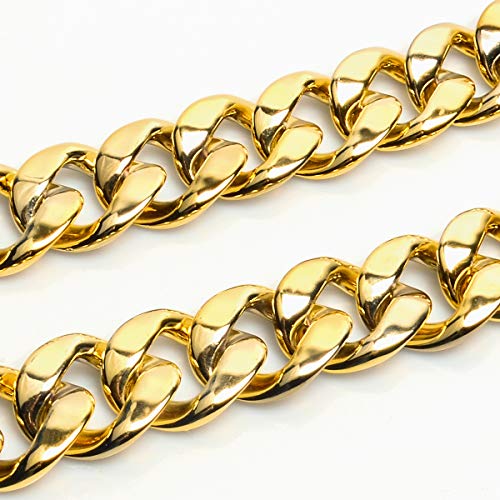 CrazyPiercing Faux Gold Acrylic Chain Necklace, 90s Punk Style Necklace Costume Jewelry, Hip Hop Turnover Chain Necklace, Plastic (32 inches, 35mm) (Gold)