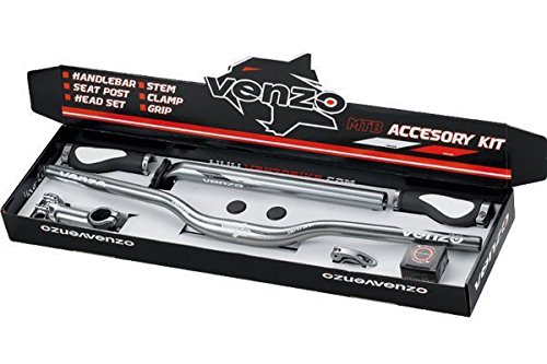 Venzo Mountain Bike Downhill Handlebar Grips Stem Seatpost Headset Kit Grey