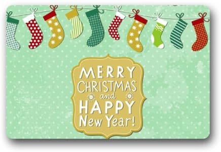 Custom Merry Christmas Stock Background Fabric Machine-wahable Non-woven Doormat Indoor/Outdoor