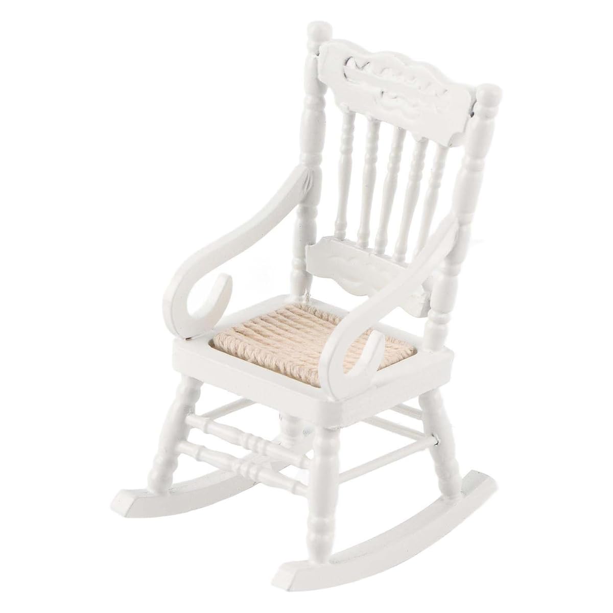 FONGKNOX Simulation Rocking Chair Miniature Furniture Wooden Rocking Chair Outdoor Chair Armchair Mini Chair Ornament Dollhouse Decoration Accessories White