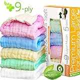 Baby Washcloths for Kids Muslin Washcloth - Pack - 9-ply 12"x12" Ultra Soft Baby Muslin Washcloths - Organic Washcloths Bulk - Baby Bath Towel Set - Baby Bath Towels - Infant Newborn Kids Washcloths
