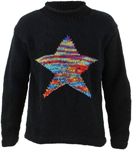 LOUDelephant Chunky Wool Knit Star Jumper - Black & Rainbow Space Dye