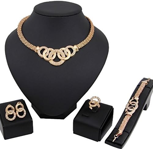 18K Gold Plated Shinning Wide Necklace Jewelry Sets Necklace Earrings Bracelet Ring