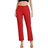 EXCHIC Women's Elastic Waisted Pants Business Work Casual Straight Leg Slacks with Pockets