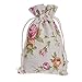 Erlvery DaMain Pack of 24pcs 8cmx14cm Roses Pattern Double Drawstring Cotton Linen Jute Cloth Sack Muslin Bags Jewelry Pouch Reusable Bags Souvenir Gift Bag