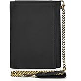 PINKPIN Mens Wallets with Chains, Genuine Leather Trifold Wallet RFID Blocking Anti-Theft Chain for Biker, Motorcycle (Black)