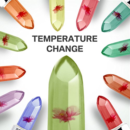 Lavany Women Lipstick,Crystal Jelly Lipstick Beauty Bright Flower Magic Temperature Change Color Lip Makeup Tools for Women (Red)