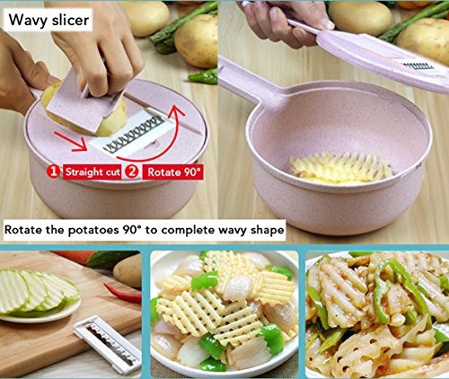 Vegetable Slicer-Adjustable Mandoline Kitchen Slicer with Stainless Steel Blades-8 in 1 Julienne Slicer with Food Storage and Filter Basket,Vegetable Cutter,Grater For Cheese,Potatoes,Onion,Zucchini - Thumbnail 2