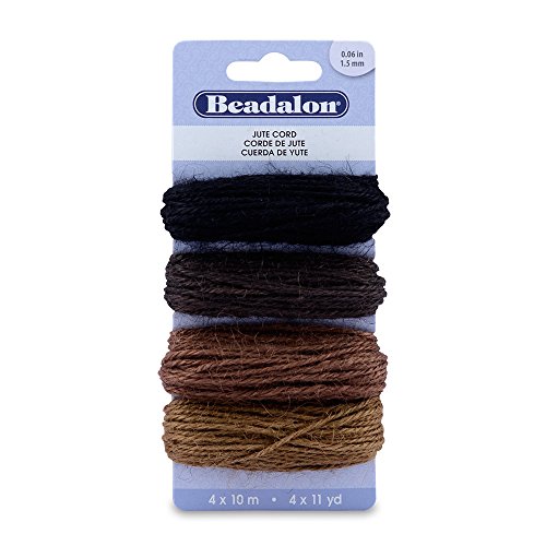 Beadalon Jute Variety Pack Cord, 1.5mm/10m, Black/Dark Brown/Brown/Light Brown