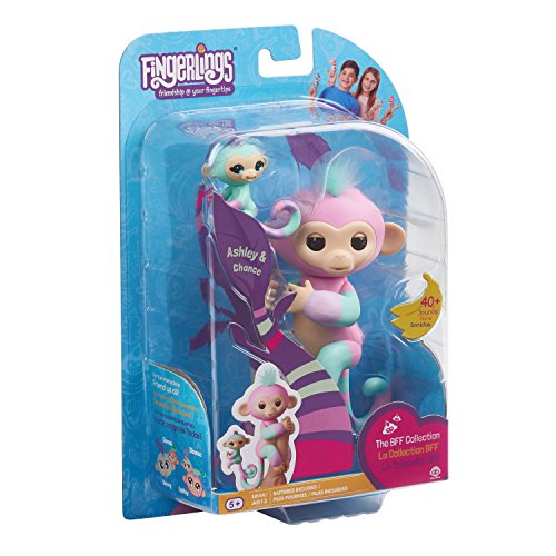 WowWee Fingerlings Baby Monkey & Mini BFFs - Ashley & Chance (Pink-Turquoise) 3542