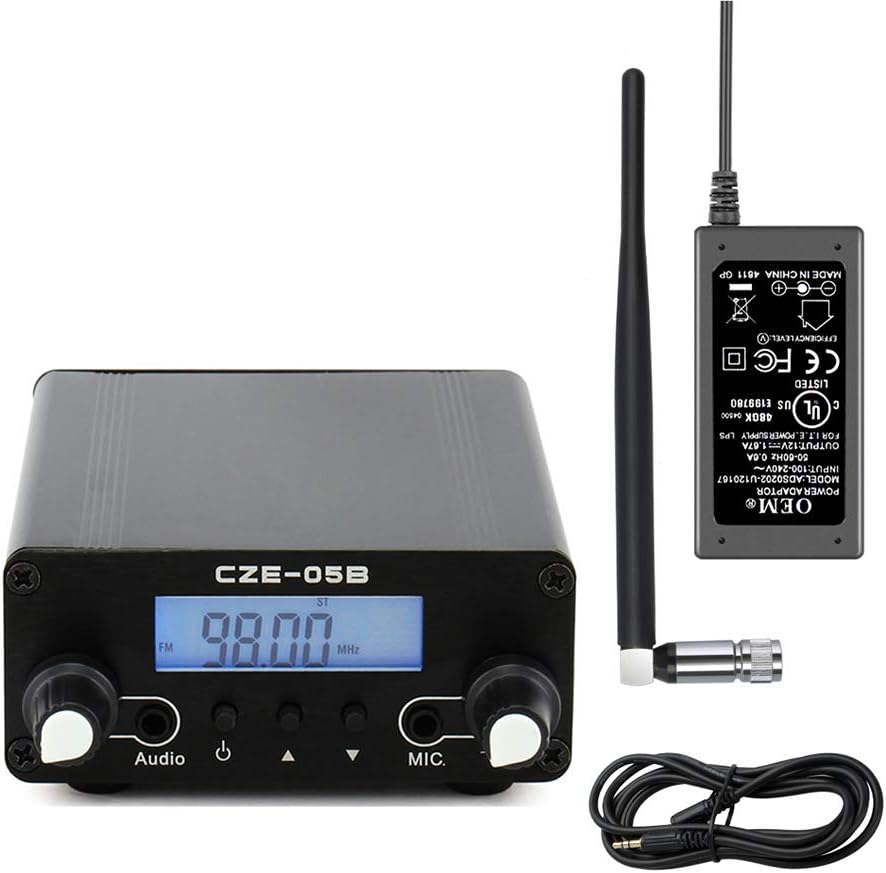 NKTECH CZE-05B 100mW/500mW 0.5W 76-108Mhz Home Dual Mode Long Range Stereo FM Transmitter + Antenna + AC Adapter + Audio Cable