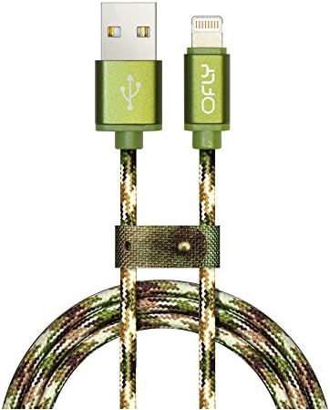 OFLY Apple Certified Lightning Cable (6.5ft) Durable and Fast Charging Durable Nylon Braided Nylon Cable for iPhone, iPad and More, Army Green