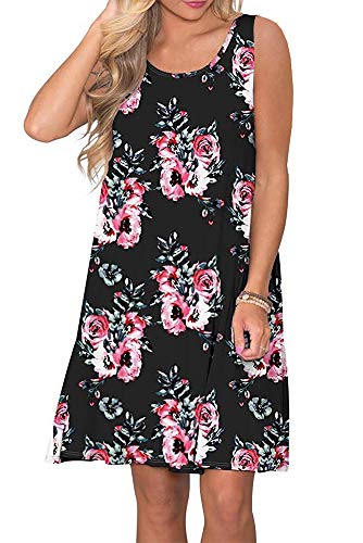 ETCYY Women's Summer Casual Sleeveless Floral Printed Swing Dress Sundress with Pockets - Thumbnail 3