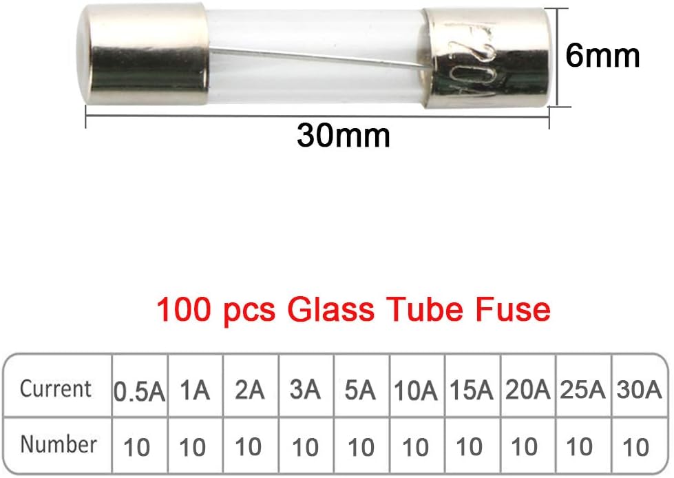 QitinDasen Professional 6x30mm Glass Tube Fuses Set - 100Pcs Fast Blow, 20Pcs Seat, 5Pcs Inline Holder, Transparent - Image 3