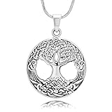 Chuvora 925 Oxidized Sterling Silver Celtic Knot Ancient Tree of Life Round Pendant Necklace, 18 inches