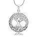 Chuvora 925 Oxidized Sterling Silver Celtic Knot Ancient Tree of Life Round Pendant Necklace, 18 inches