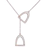 YFN White Opal Horse Gift Jewelry - 925 Sterling Silver Simple Double Horse Strirrup Lariat Necklace for Women