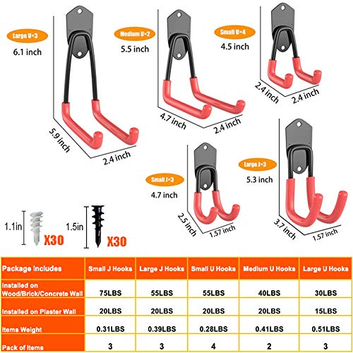 TORACK Garage Hooks, 15 Pack Garage Storage Hooks & Hangers, Heavy Duty Garage Tool Organizer Wall Mount for Ladders, Hoses and Bikes