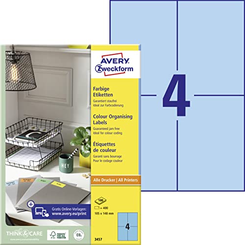 Avery Zweckform 3457 Universal Labels 105 x 148 mm 100 Sheets Coloured