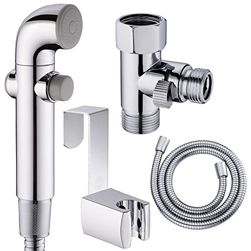 SonTiy Handheld Bidet Sprayer Shattaf Cloth Diaper Sprayer for Toilet Attachment with Adjustable Water Pressure Control Shut-off Brass T- Valve Chrome
