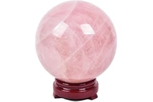 JIC Gem Natural Pink Rose Quartz Ball Sphere with Base,Class 1,3.5-3.9 Inch