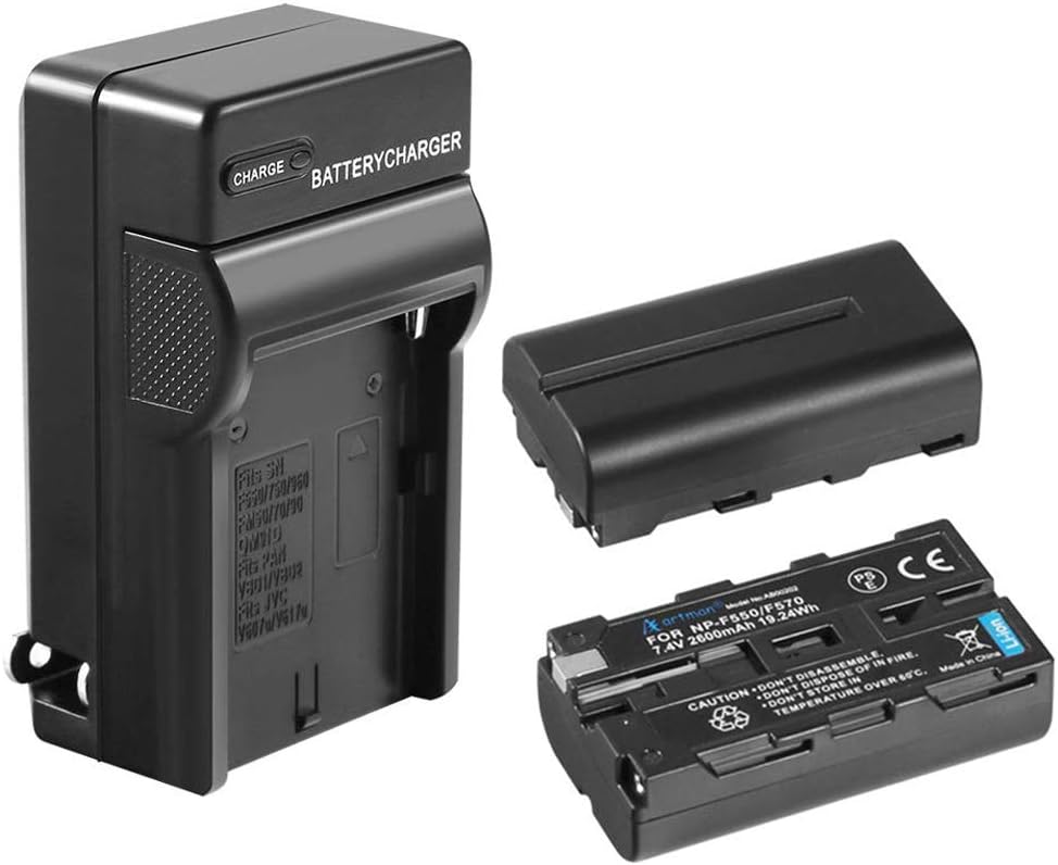 Artman NP-F550 2-Pack Replacement Batteries and One Battery Wall Charger for Sony NP F970, F750, F770, F960, F550, F530, F330, F570, CCD-SC55, TR516, TR716, TR818, TR910, TR917(2600mAh)