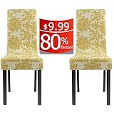 Homluxe Printed Spandex Stretch Dining Room Chair Slipcovers (2, Gold Tree)