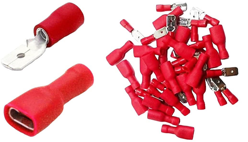100 x Shentian terminal lugs, 50 x yellow flat plugs, yellow blade receptacles, size 6.3 mm, crimp connector, insulated, for cars