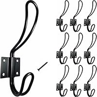 TheTimeBus 10-Pack Big Double Coat Hooks (Black)