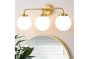 Deyidn Gold Bathroom Vanity Light Fixtures Over Mirror, Modern Brass 3 Lights Wall Sconce with Milky Glass Ball Shade, Mid Century Farmhouse Vanity Lighting