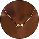 Fyshipin Initials A-Z with Heart Pendant Necklaces for Women Teen Girls - 18K Gold Plated Dainty Necklace Birthday Gifts Jewelry