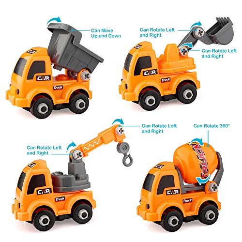 EpochAir Kids Construction Toys Set, 4 PCS Assembly Vehicles Boy Toys Construction Play Vehicles Trucks Car Toy, Including Excavator Crane Dumper Tank Truck for Kids Toddlers Children Boys and Girls