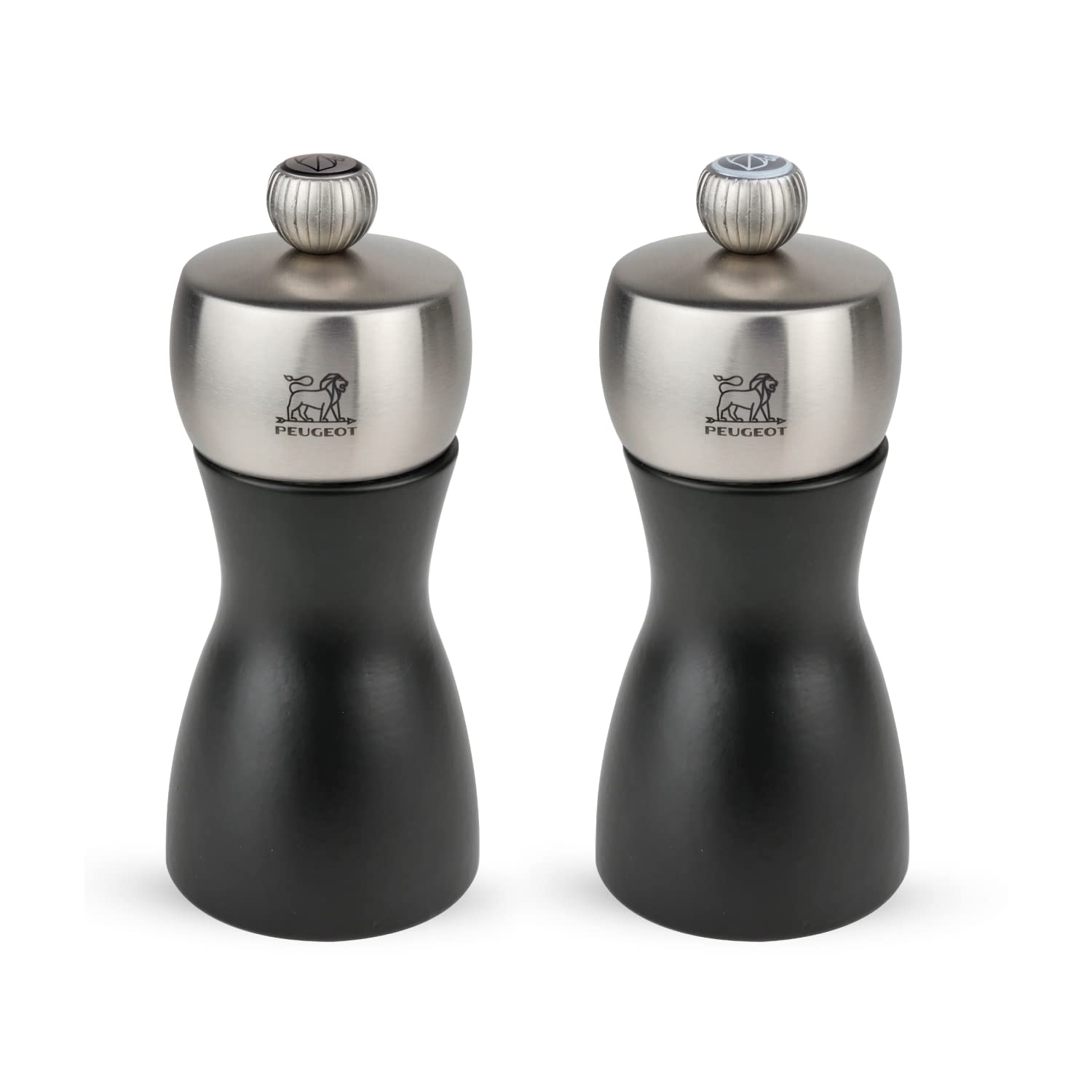 Peugeot - Fidji Salt & Pepper Mill Set, Beechwood & Stainless Steel, Matt Black, 12 cm
